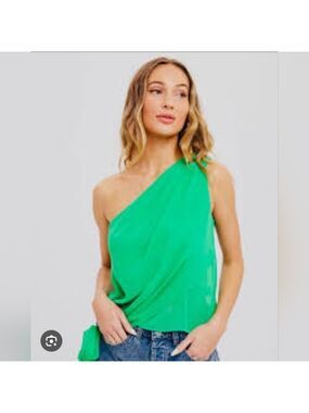 Style U Green One-Shoulder Asymmetrical Top Blouse Large